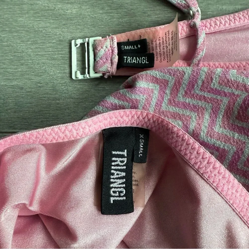 TRIANGL Rhian Mirage Bikini Set Pink Chevron Sparkle | Top S Bottom XS Beach